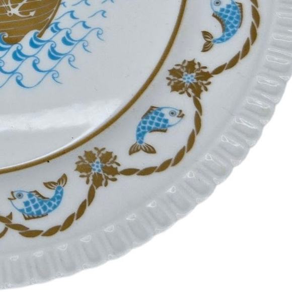 Vintage Spode 1972 Christmas Plate Sailing Ship Gold Blue Trim Bone China 3rd - Picture 3 of 5